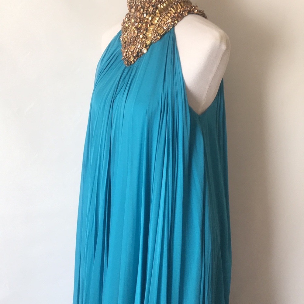 ALEXANDER MCQUEEN Dress NWT Turquoise Chiffon w/Bronze Swarovski Size 42 US 8-10 - Picture 9 of 17